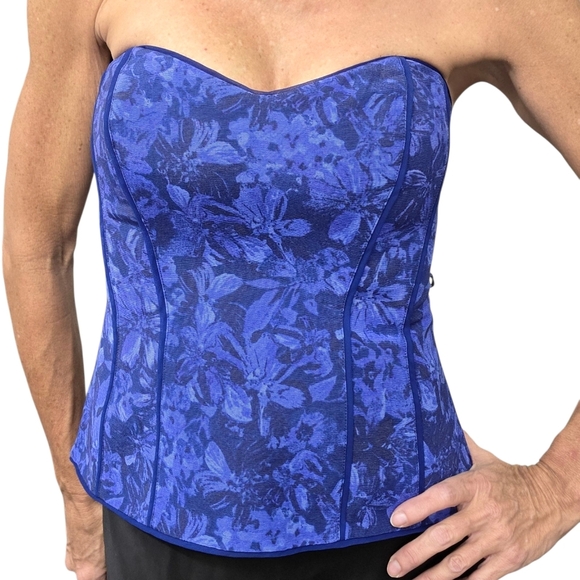 NWT WHBM Blue Floral Corset Bustier Top Strapless Y2K Coquette Party Sz 2